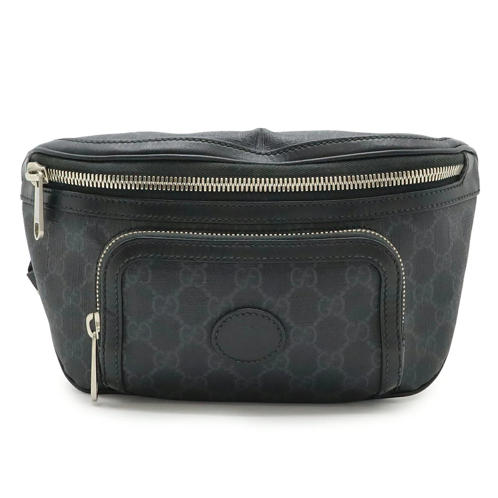Gucci GG Supreme Waist Bag Body Belt Leather Black Dark Gray